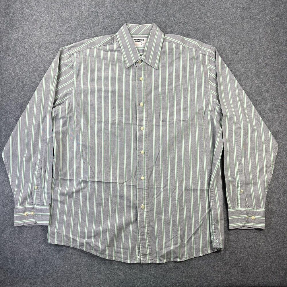 Wrangler Shirt Mens XL Gray Stripe Long Sleeve Button Up Casual Cotton